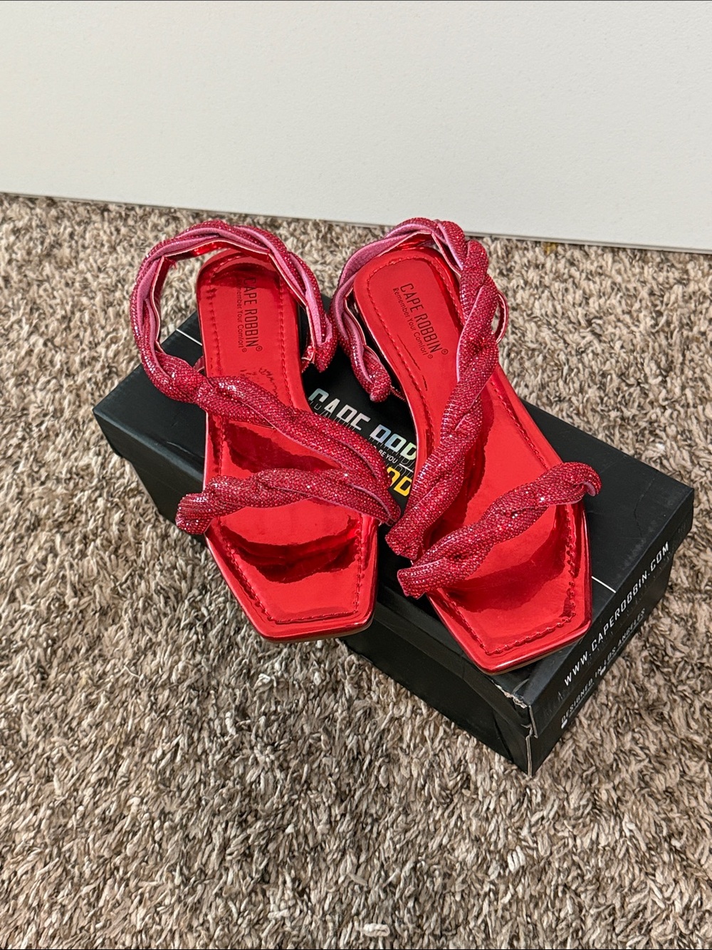 Cape Robbin Red Braided Strap Square Toe Sandals